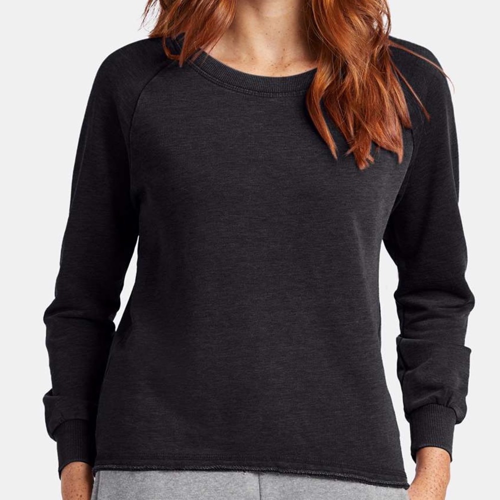 Alternative Apparel Black Raglan Sweatshirt High Low Raw Hem Eco-Fleece Large